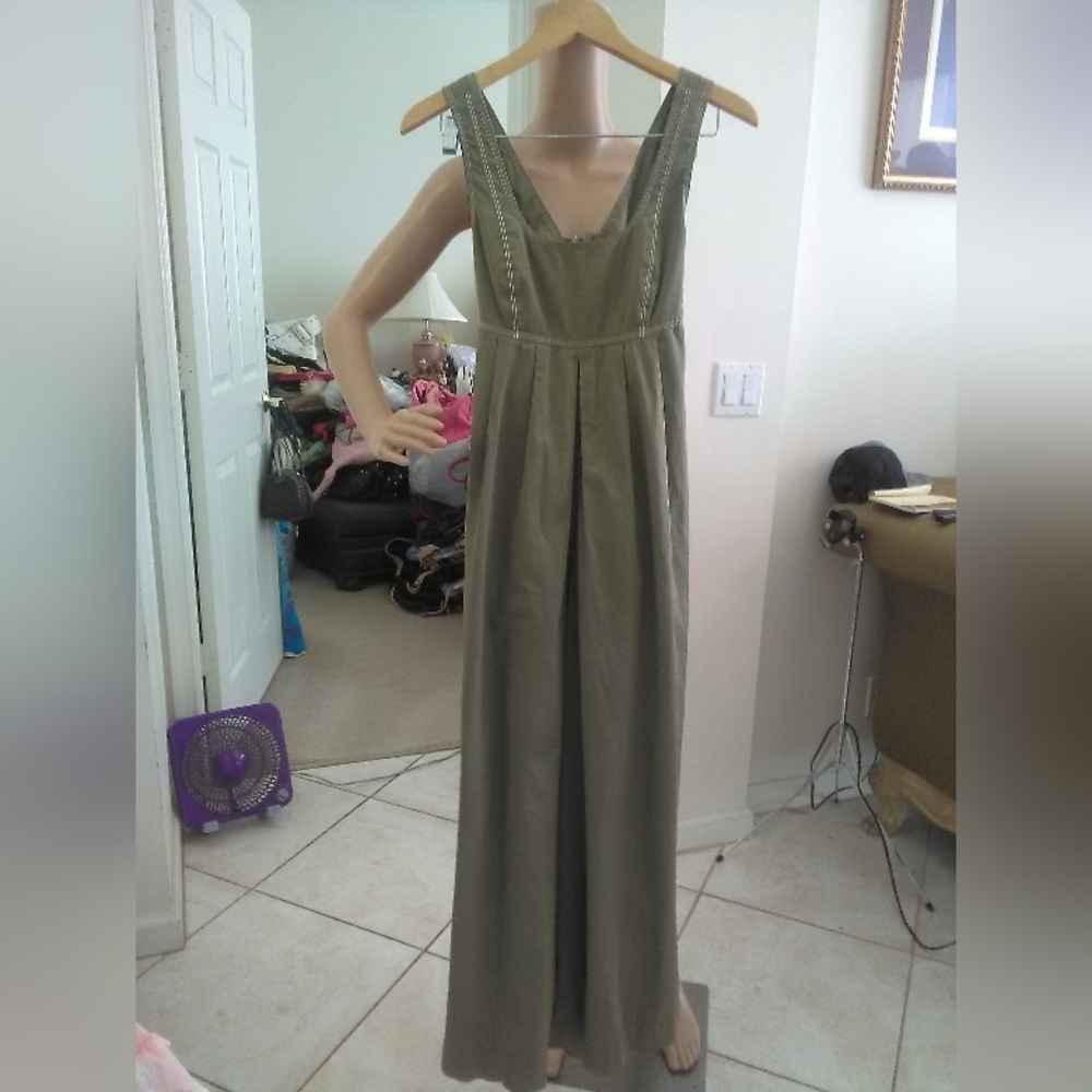 ANTHROPOLOGIE *HD in Paris* Olive Green Jumpsuit W/ PLEATS Open Back W/ Tie Sz 4